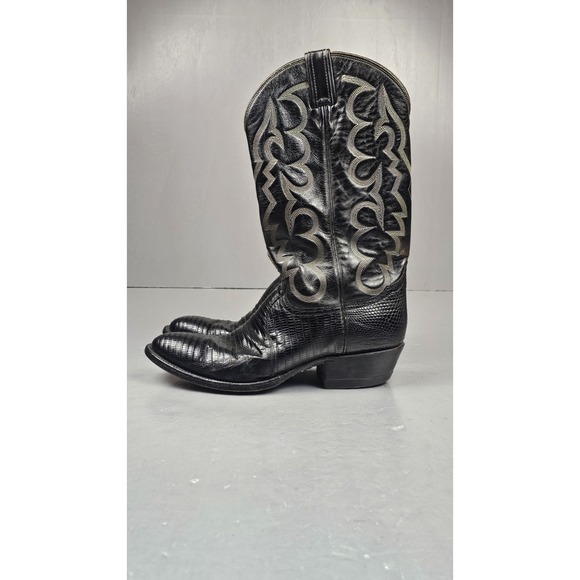 Tony Lama‎ Cowboy Boots Mens 9.5 B. Vintage Western Black LIZARD Skin USA Made.